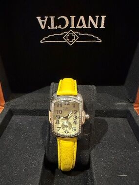 Invicta Yellow Leather Strap Silver-Tone Dial Watch